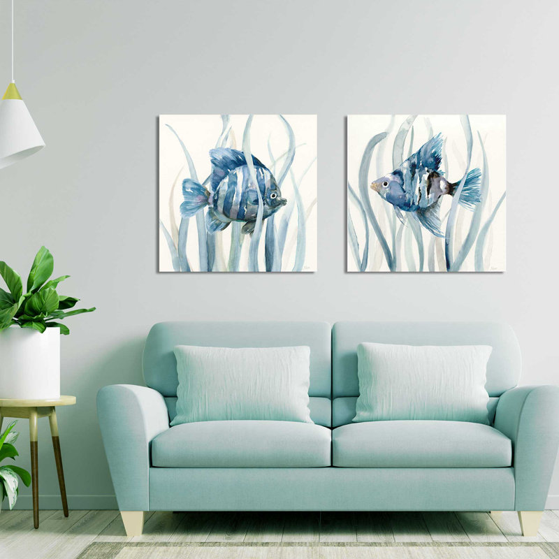 «Fish In Seagrass» par Nan, reproduction sur toile 2 pièces, H 28 po x l 56 po x P 1,5 po