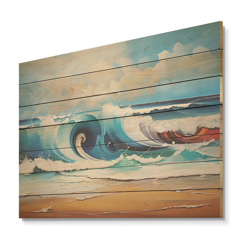 Vibrant Beach Waves II - vagues côtières sur bois, H 24 po x l 32 po x P 0,78 po