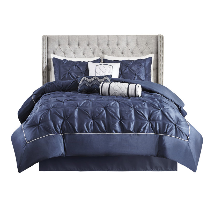 7 Piece Navy Queen Comforter , And Machine Washable Bedding Soft Elegant Design