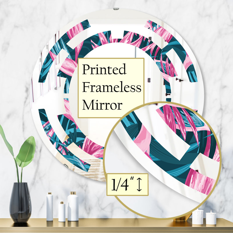 Miroir mural Space, H 31,5 po x l 31,5 po, Espace dessiné à la main fleurs tropicales