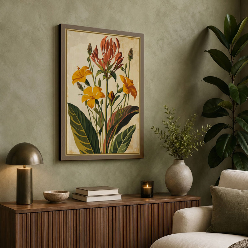 Protea Study Botanical - Wrapped Canvas, 18x12 - 45.7 x 30.5 cm, Black Border