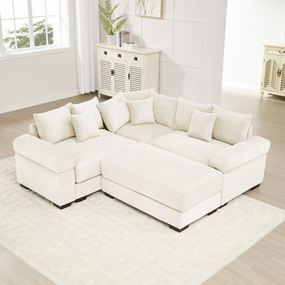 Cloud Modular Sectional Couch, Convertible Sectional Couches,Extra-Thick Armrests With An Ottoman,Soft Corduroy Fabric,Ergonomic Design, Easy Assembly,For Living Rooms Reading Rooms