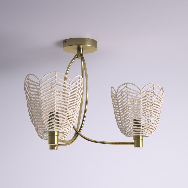Vermehr 13.63"H Gold-Color Metal Ceiling Light with Rattan Shades