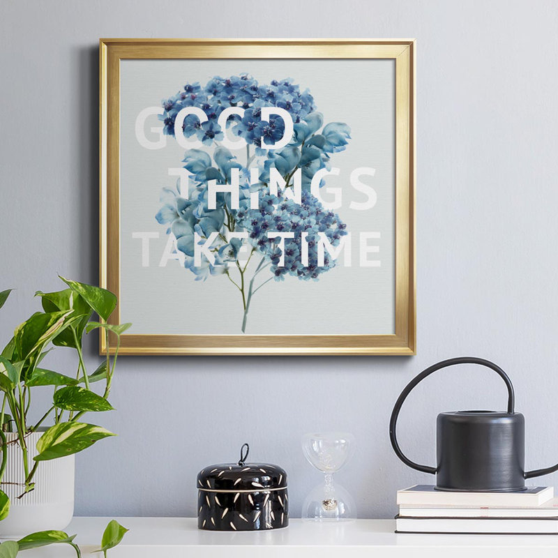 «Good Things Take Time», art textuel sur toile, Cadre doré, H 34,5 po x l 34,5 po x P 1,5 po