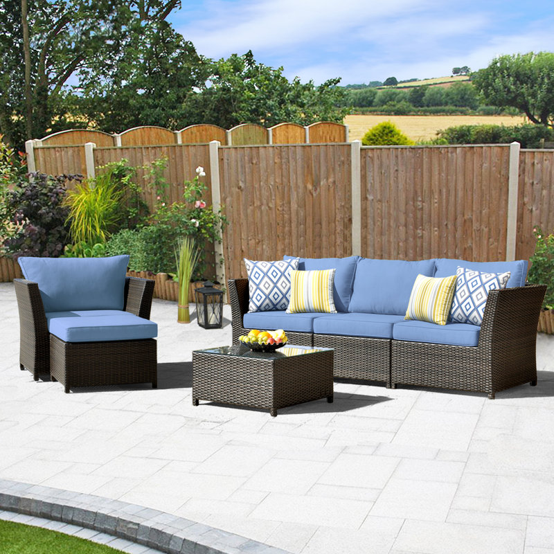 Wicker 4 - Person Patio Conversation Set with Cushions, Blue