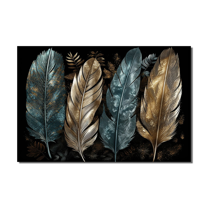 Plume dorée dorée I - Glam Feather, art mural sur toile