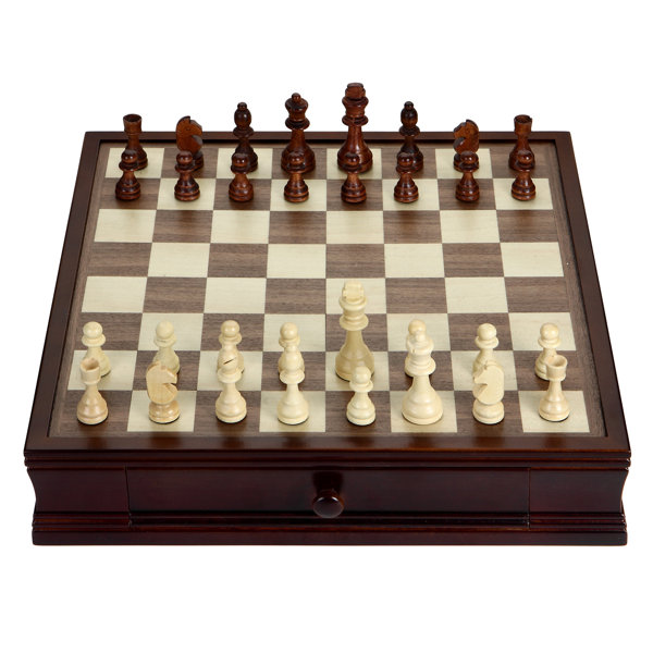 New Wooden Chess 2-in-1 Checkers Round Corner Fold Board Magnetic