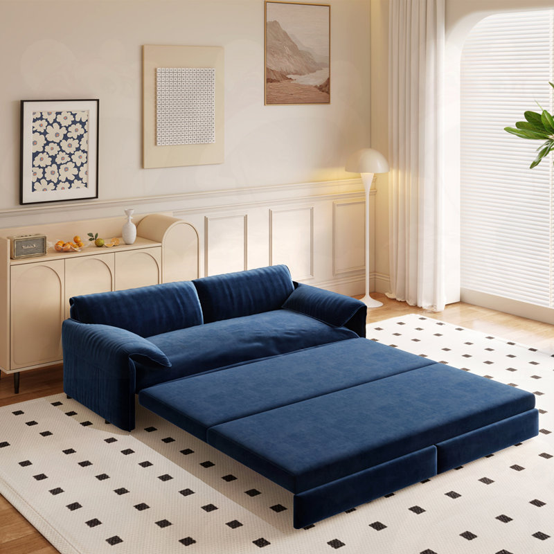 Causeuse-lit en velours multifonctionnel, Bleu