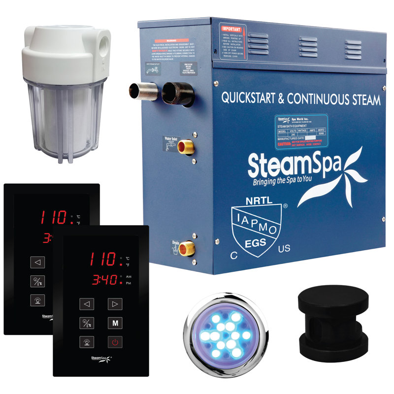 Steamspa Royal 4.5 KW Quickstart Stainless Steel Acu-Steam Bath Generator Package With Control Panel - Matte Black