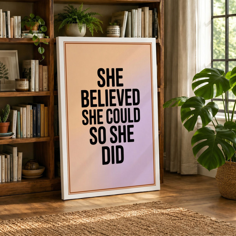 She Believed She Could Minimalist 1 Piece Wrapped Canvas Wall Art, 36x24 - 91.4 x 61.0 cm, Ochre Border