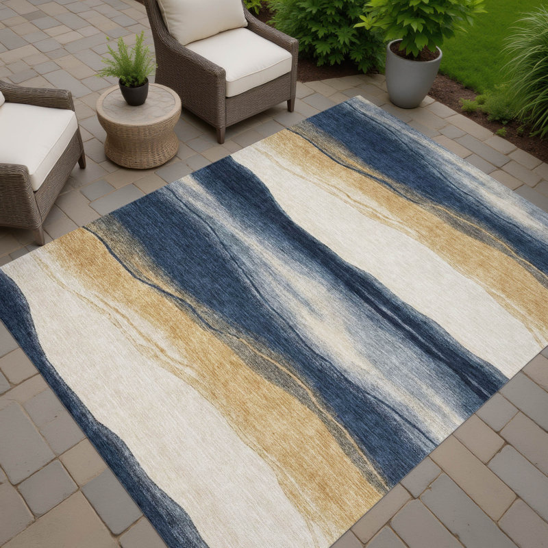 Tapis intérieur / extérieur lavable à la machine Chantille ACN2967, Marine, 10 pi x 14 pi