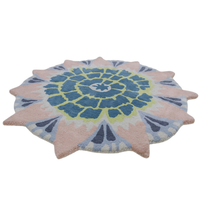 Floral Area Rug in Pink/Blue/Lime, Round 9'