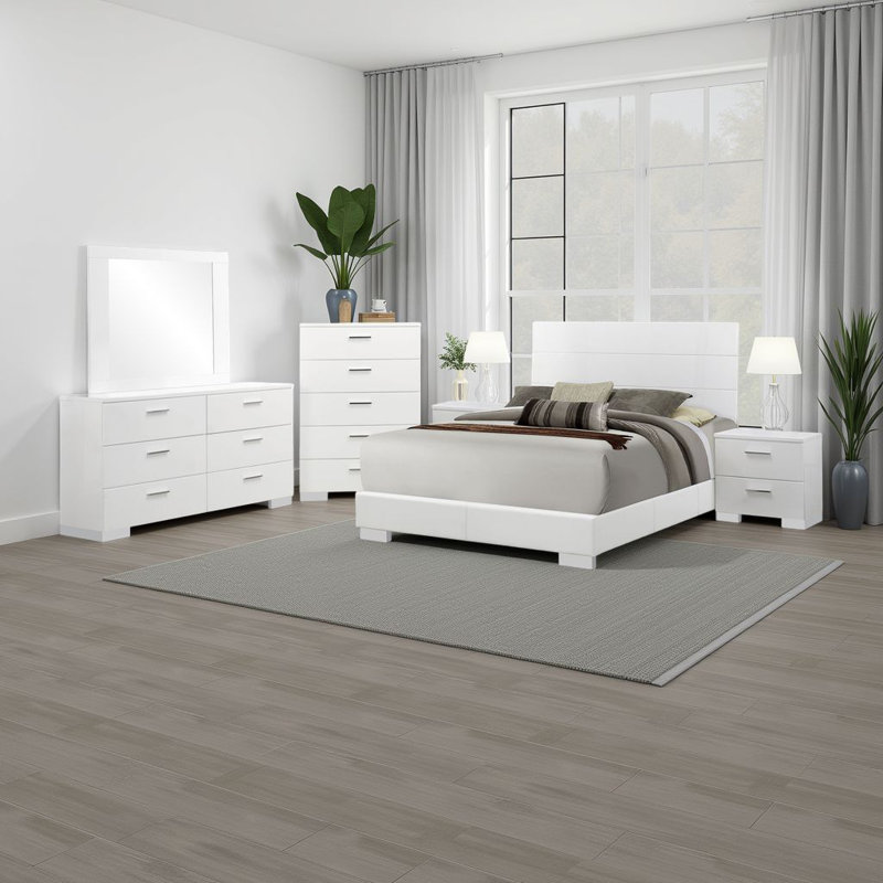 Ensemble de chambre à coucher avec miroir de commode 6 pièces Sok, Grand lit