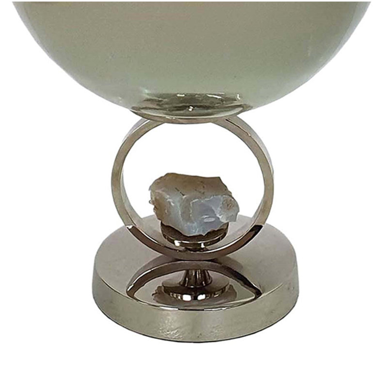 Chery Decorative Bowl, Open Ring Design, Silver Finish, Cream Glass 10 Inch