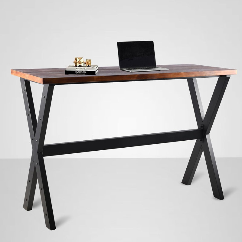 Raihan Pine Solid Wood Top Metal Base Dining Table, 19.69" L x 62.99" W