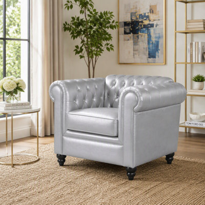 Canapé Chesterfield 3 places avec accoudoirs arrondis, 215 cm, revêtement en similicuir, pour salon