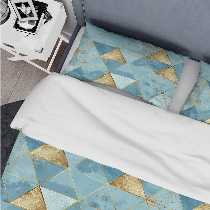 Ensemble de housse de couette Blue Gold Triangle Glam I - Glam, Housse de couette pour grand lit + 2 taies décora