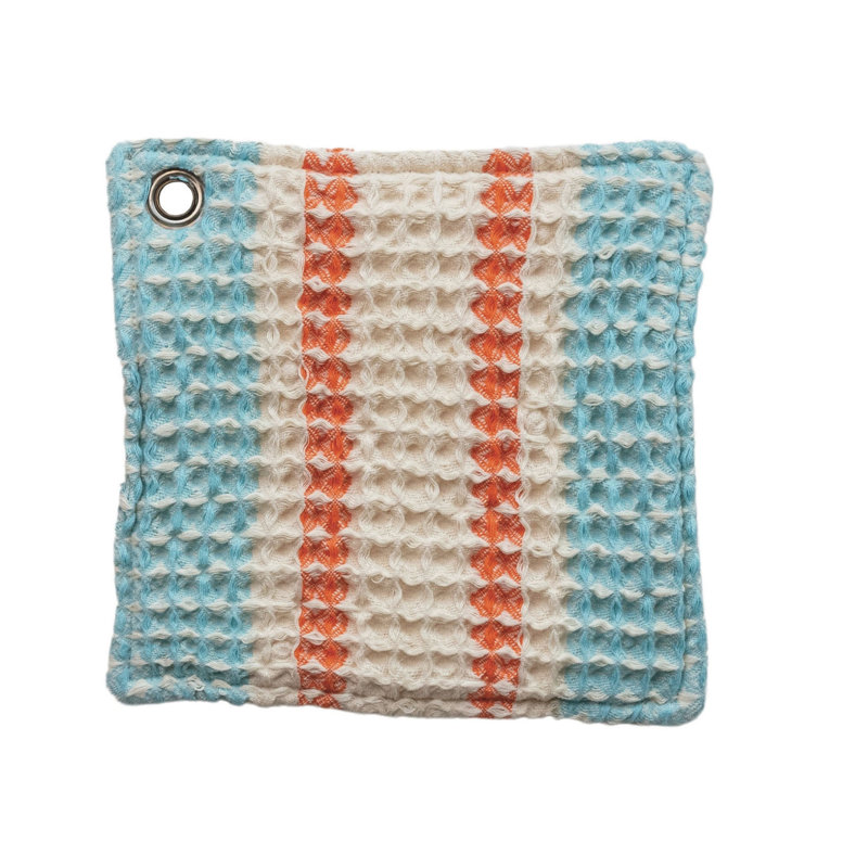 Cotton Waffle Weave Pot Holder With Leather Loop