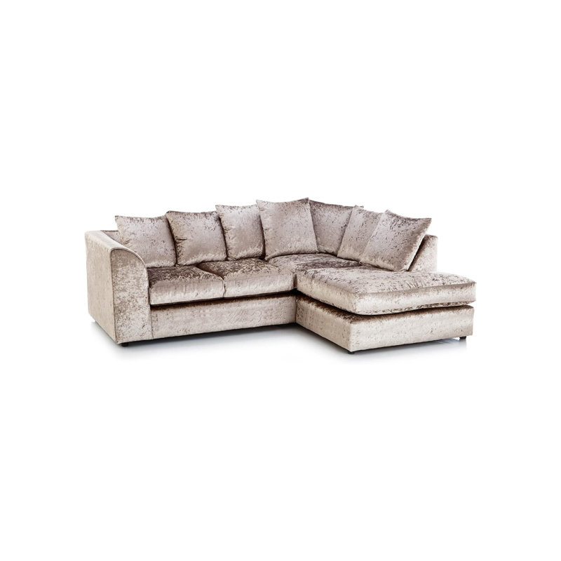 Luxury Crushed Velvet 4 Seater Corner Sofa With Footstool, Left Hand Facing, Beige