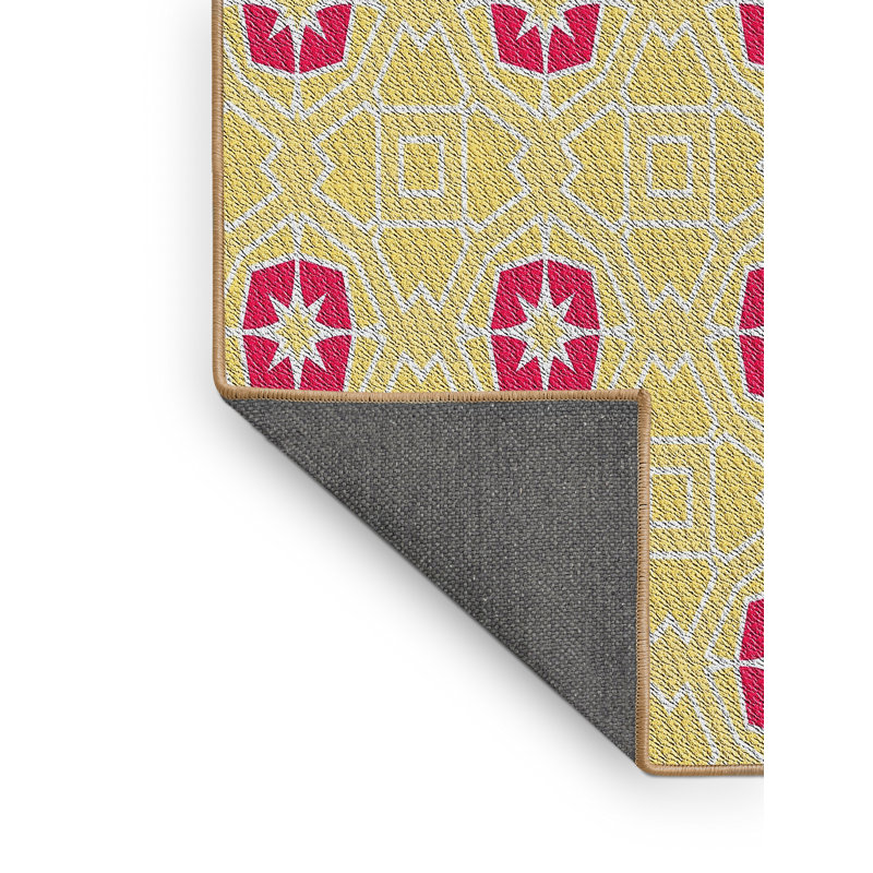 Tapis jaune / rose Power Loom, Rectangle 3 pi x 5 pi