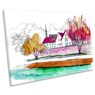 Village Modern Watercolour - Wrapped Canvas Painting