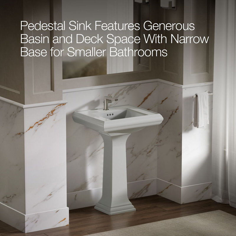 Memoirs® 26.375" Tall Rectangular Pedestal Bathroom Sink with Overflow, Ice Gray, 4" Centers