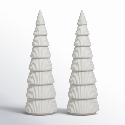 Modern Glazed Tabletop Christmas Tree Sculpture (Set of 2)