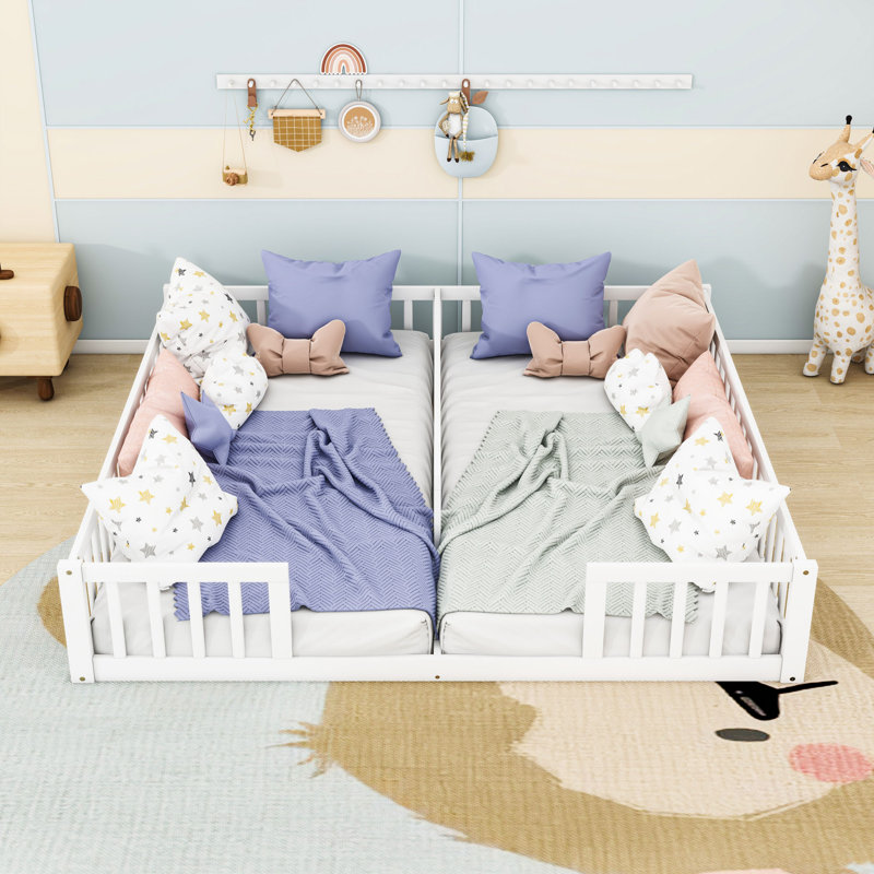Lit simple et lit simple en bois avec garde-corps, Blanc