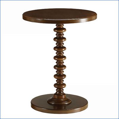 Table basse peu encombrante en noyer avec piédestal tourné en bois - Conception élégante pour les petits espaces