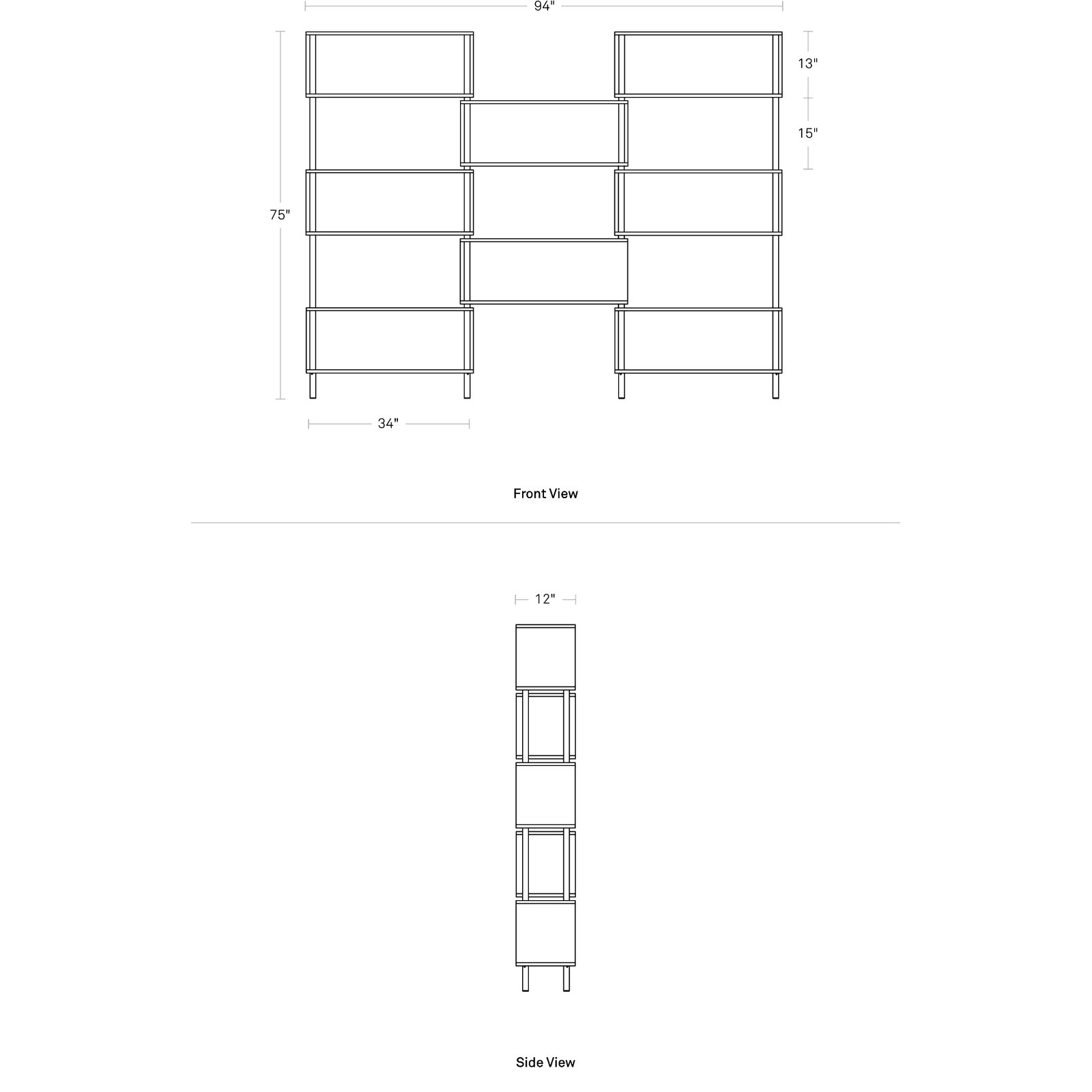 Chicago Wide Bookcase, Steel/Walnut
