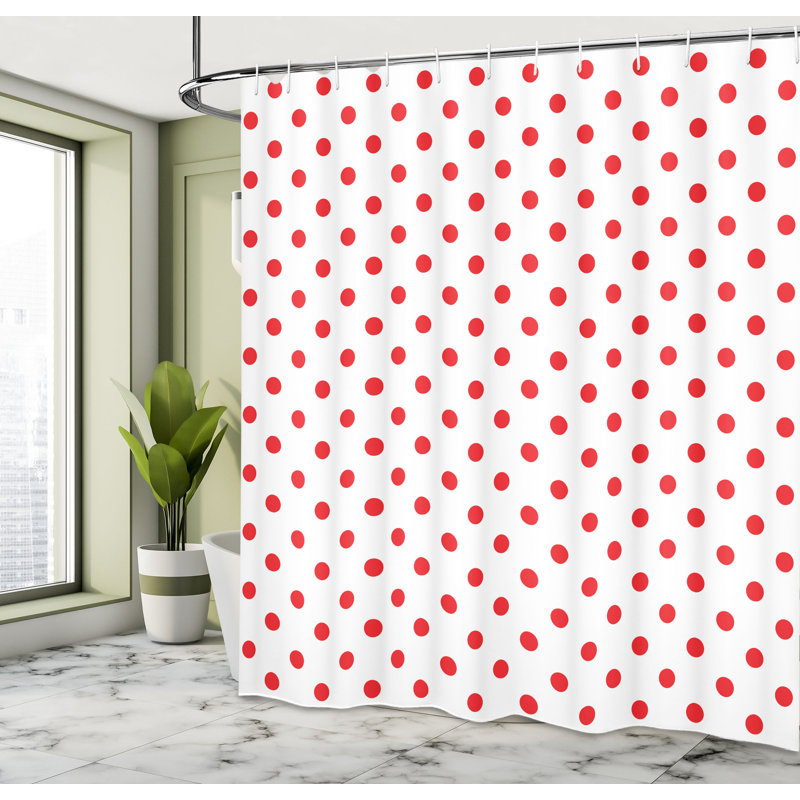  Rideau de douche simple à pois colorés, H 69 po x l 105 po, Rouge et blanc