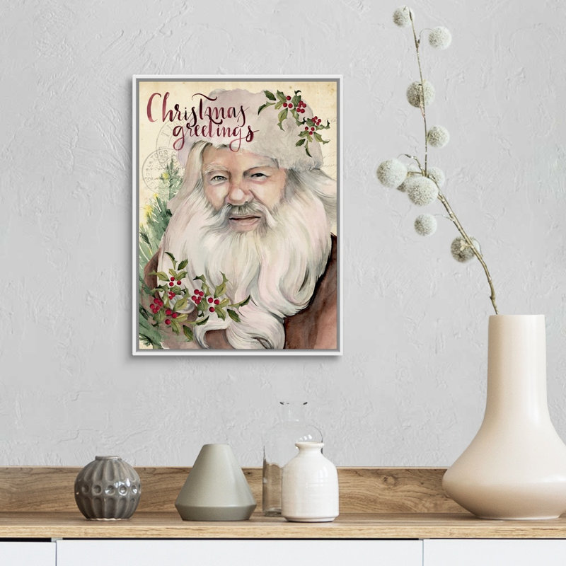 Reproduction d’art textuel sur toile, "Christmas Greetings I" par Jennifer Paxton Parker, Cadre blanc