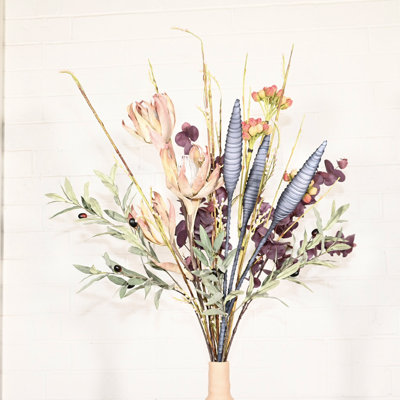 36" Artificial Protea Spiral Pods Cluster Blossom Floral Arrangement For Vase Filler, Farmhouse Long Stem Eucalyptus Branch Sprays Bulk Flower Bouquet For Wedding Party Home Office Table Centerpiece Shelf Decorations