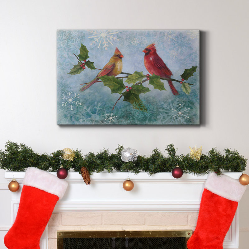 Winter Cardinal Duet II, toile tendue avec châssis de qualité supérieure - prête à être accrochée, H 27 po x l 18 po x P 1 po