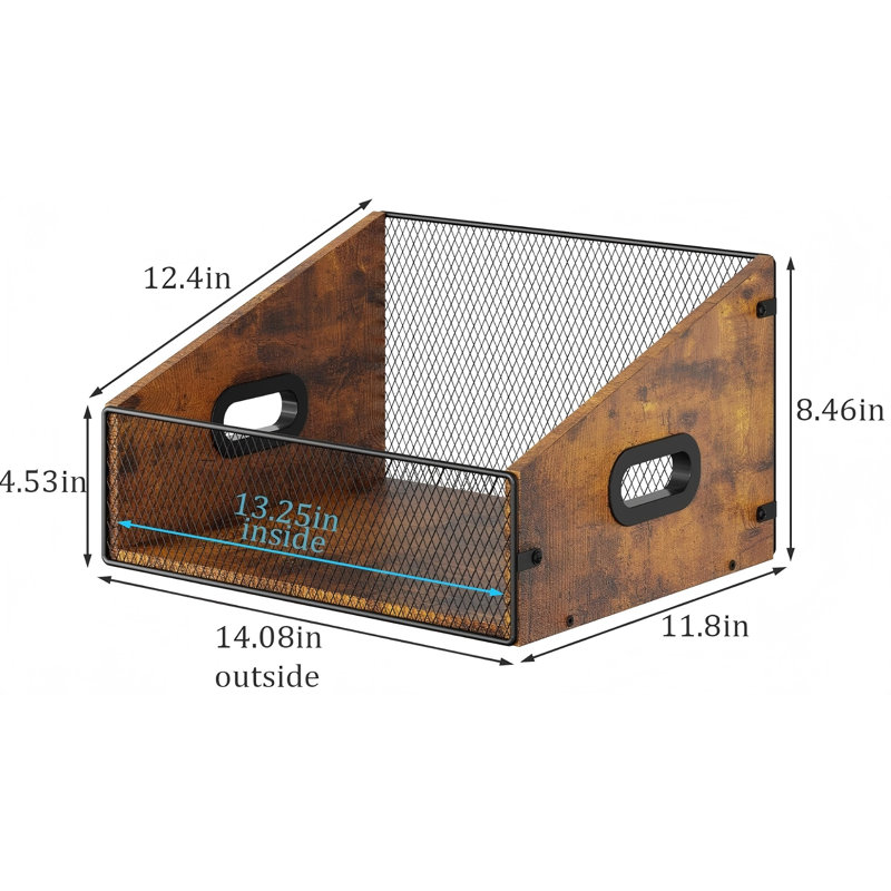 Vinyl Record Storage Holder, Trapezoidal LP Vinyl Record Crate With Handle, Wood , Metal Album Storage Desktop Organizer Box For Books Files