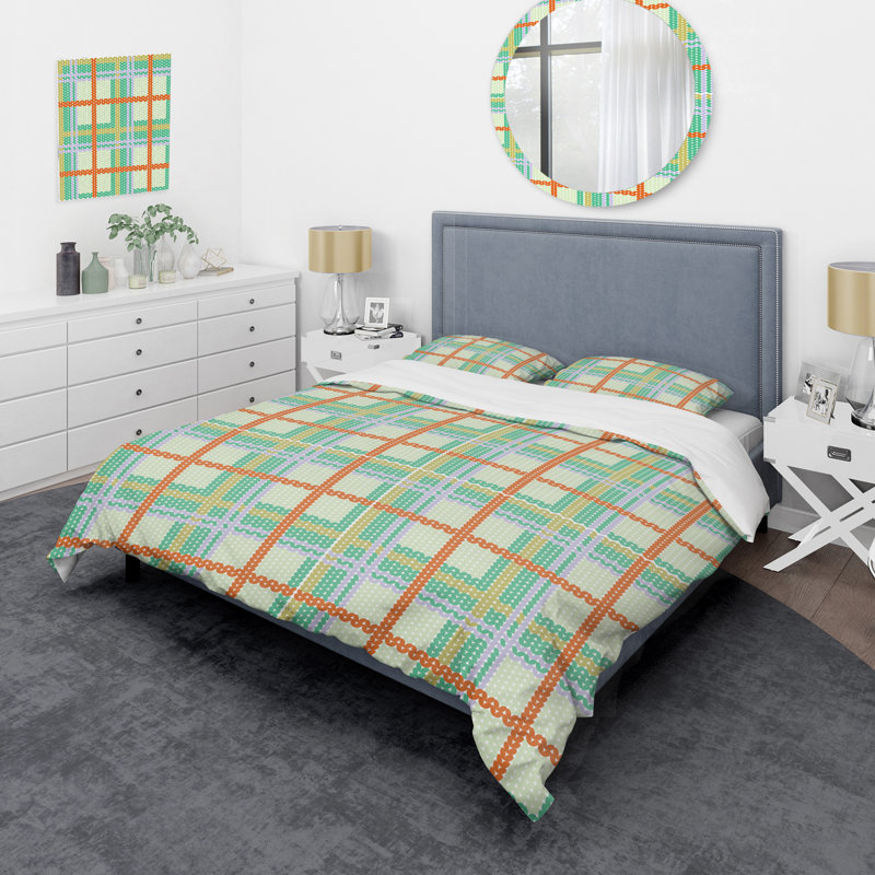 Ensemble de housse de couette en microfibre vert / jaune 3 pièces, Housse de couette double / grand + 2 taies décora