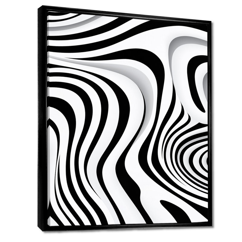 Impression d'empreintes digitales, Labyrinthe monochrome - Vagues, Cadre flottant noir, H 20 po x l 12 po
