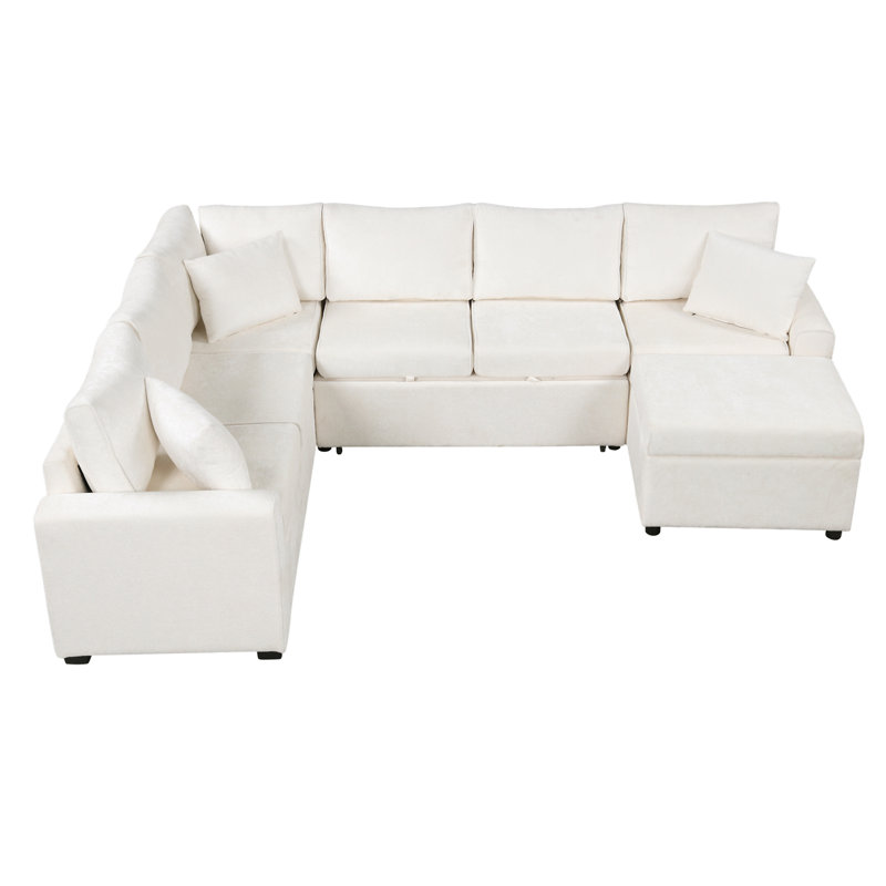 Divan-lit modulaire avec canapé-lit de rangement de 112,2 po, Chenille crème