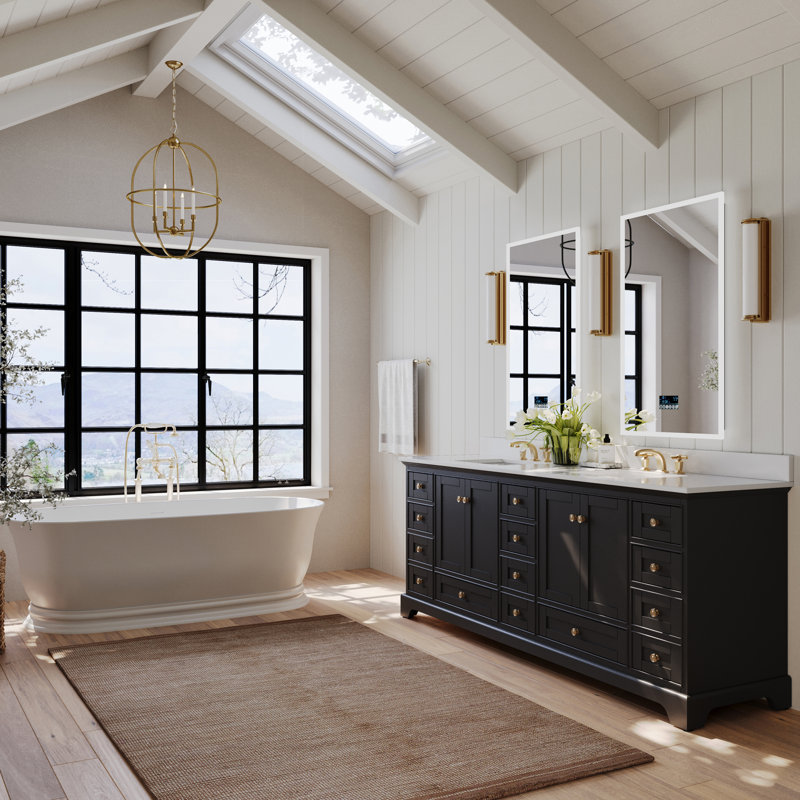 Brimfield 84'' Free Standing Double Bathroom Vanity, Black Onyx, Brushed Gold