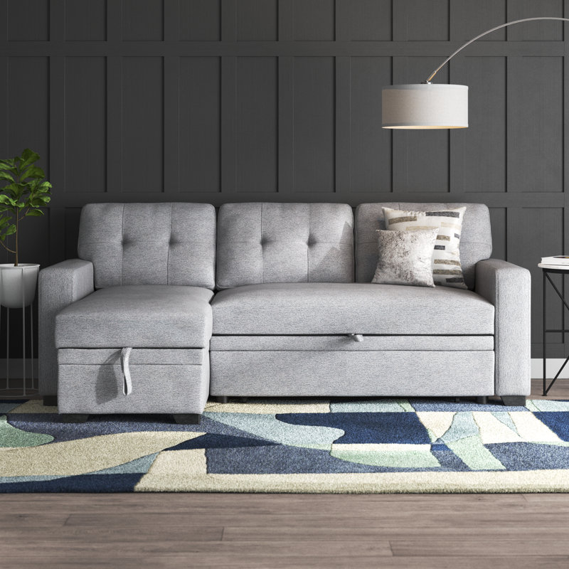 Chanele Upholstered L-Shaped Sectional Reversible, Gray Linen Blend