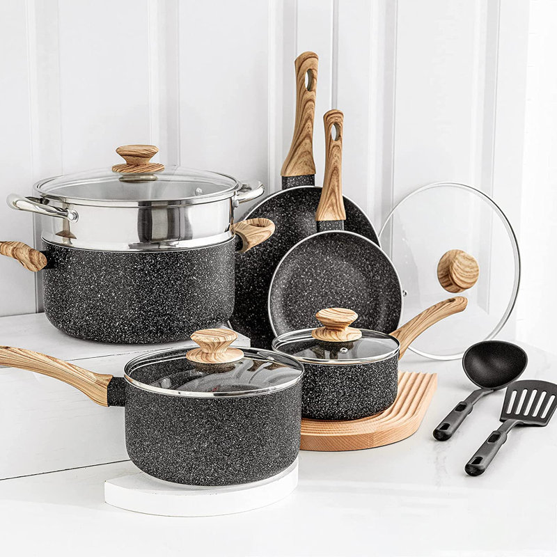 Batterie de cuisine antiadhésive en aluminium 12 pièces Michelangelo