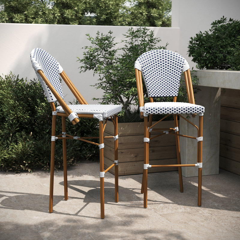 Indoor/Outdoor All-Weather Commercial Paris Chairs with Bamboo Print Frame, Bar Stool (30.25” Seat Height)