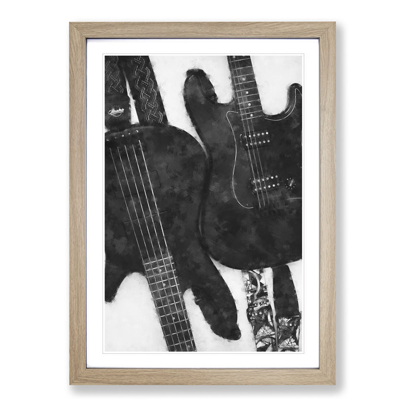 Bass & Electric Guitar - Picture Frame Graphic Art Print, Oak Framed, 63cm H x 45cm W x 2cm D
