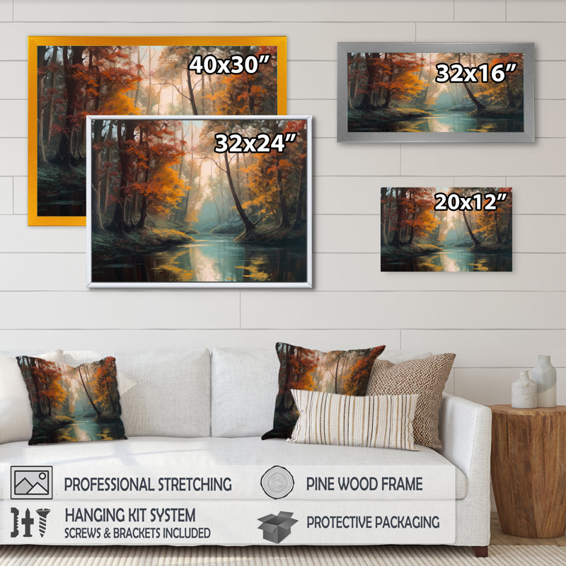 «Enchanting River and Forest II», reproduction sur toile, H 34 po x l 44 po x P 1,5 po, Cadre flottant noir