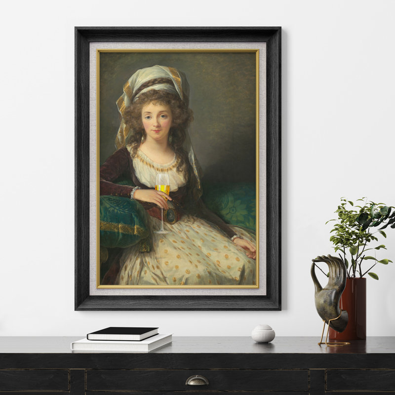 «Femme avec un verre de champagne» sur, H 36 po x l 26 po, Black Premium Framed