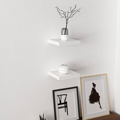 Étagère murale moderne Colesen, blanc, 9,1 x 1,4 x 9,1 pouces | 100% panneau de particules enduit de mélamine, épaisseur: 0,7 pouce | Conception élégante de couleur unie pour la décoration intérieure, parfaite pour le salon, la chambre à coucher ou le bureau