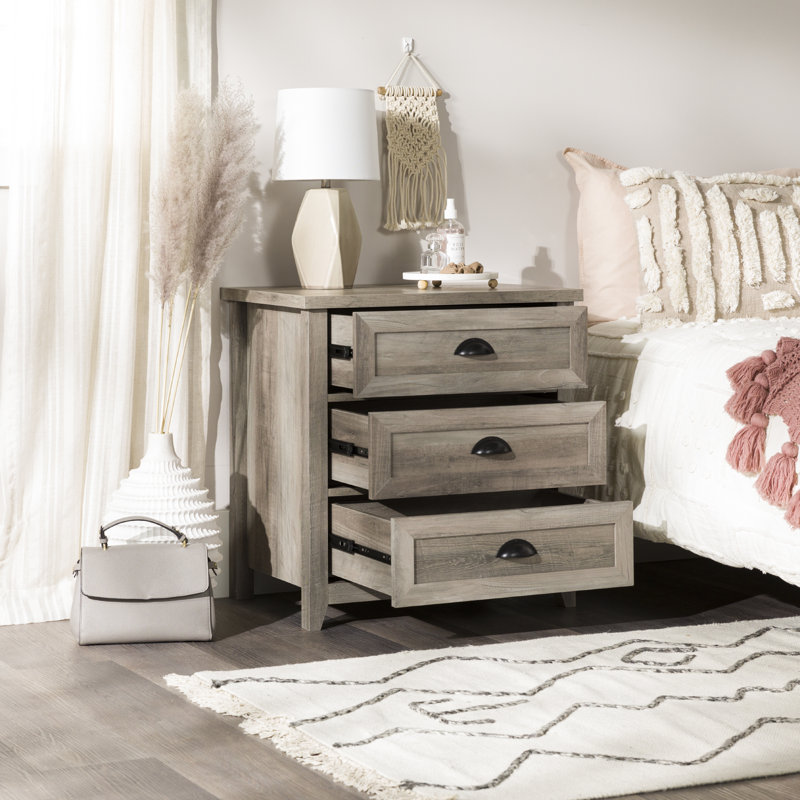 Bevyn Classic Framed 3-Drawer Nightstand, Gray Wash