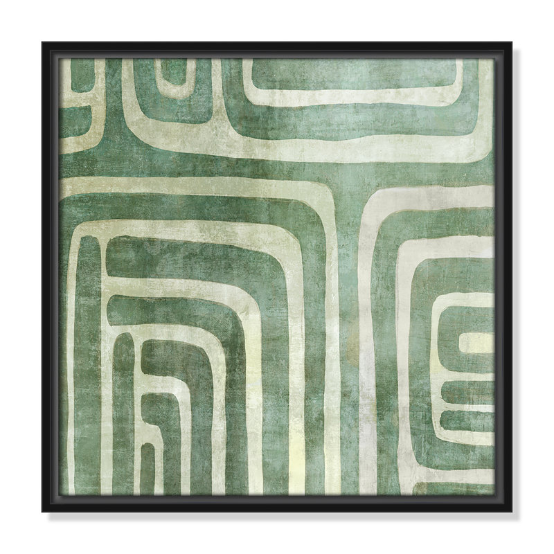 «Whimsical Green II» par Emma Peal, Pas de tapis, Toile avec cadre flottant noir, 17.5" H x 17.5" W x 2" D
