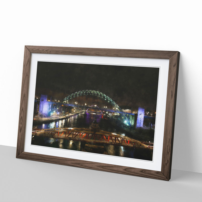 Tyne Bridge in Newcastle - Picture Frame Painting, Walnut Framed, 27cm H x 36cm W x 2cm D
