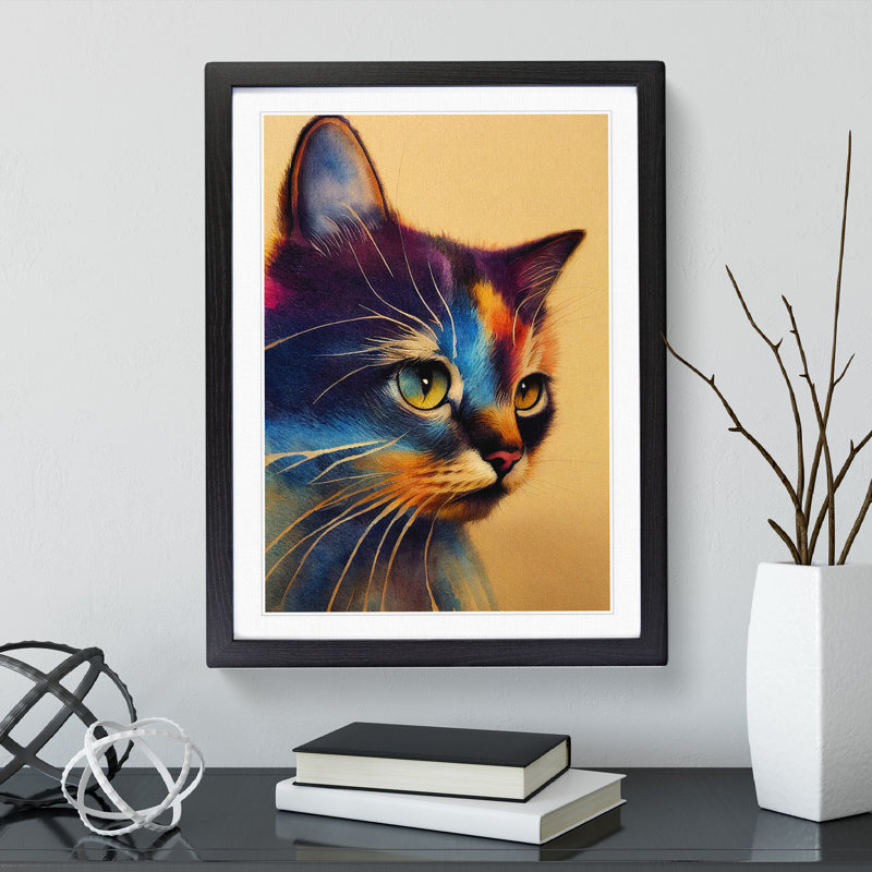 Watercolour Cat No.1 - Single Picture Frame Print, Black Framed, 64cm H x 46cm W x 2cm D